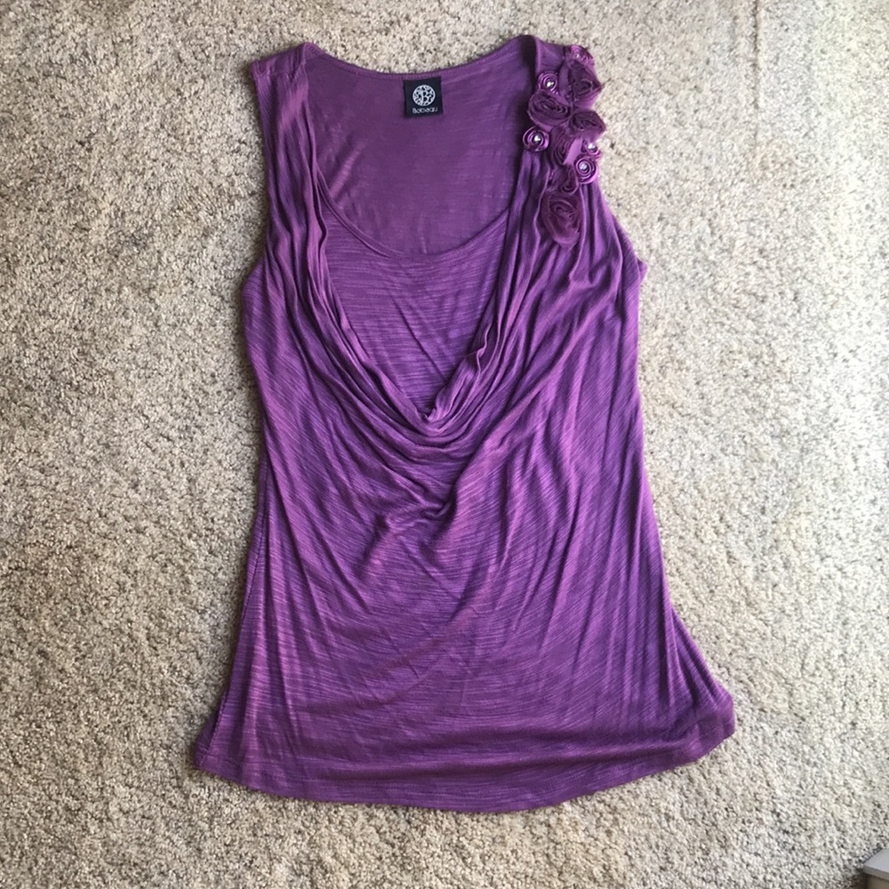Bobeau Cowl-Drape Neck Rosette Top